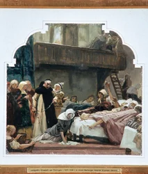 Studie för St. Elisabeth och hennes biktfader Conrad av Marburg 1230 (wc på papper) (se 372079)